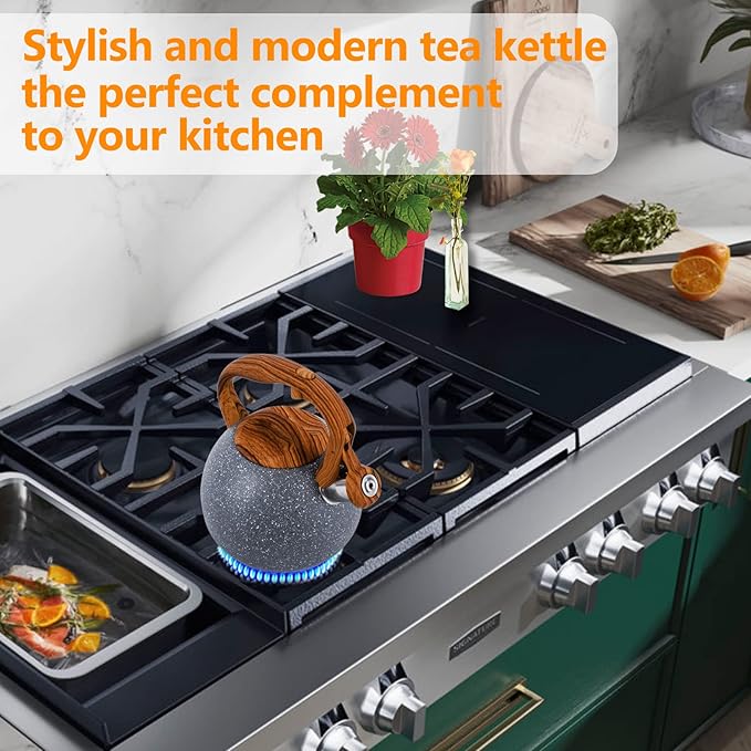 Foedo 3.2Qt Stainless Steel Whistling Tea Kettle Stovetop, Sky Grey