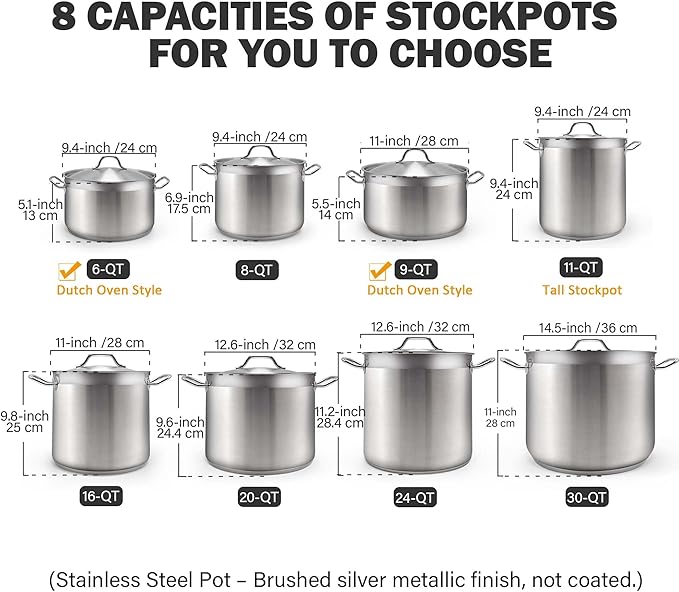 Cooks Standard Professional 9 Quart Stock Pot, Stainless Steel Dutch Oven