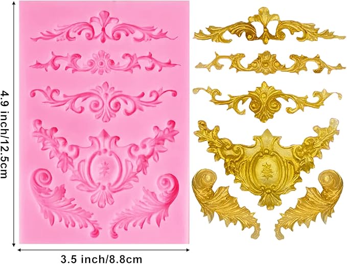 Baroque Silicone Molds, AIMEIKI 3 Pack Baroque Border Fondant Molds Scroll Lace Mold Vintage Curlicues Baking Molds for Cake Decorating, Chocolate, Cupcake Topper, Clay Crafts