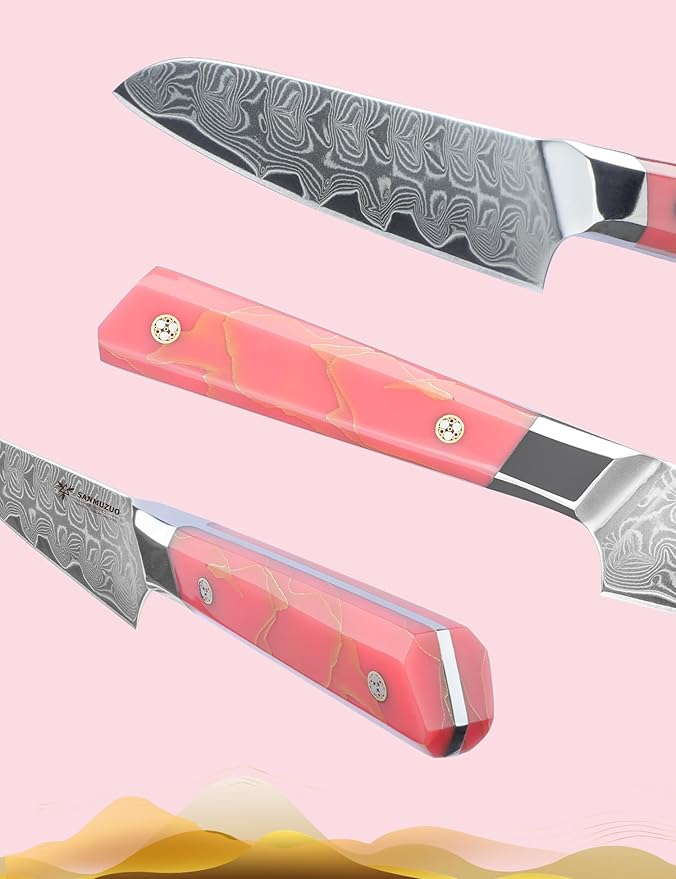 SANMUZUO Kitchen Utility Knife 5 Inch, Professional Kitchen Chef Knife, Ultra Sharp Damascus Powder Steel with Full-tang Resin Handle, SHENG Series
