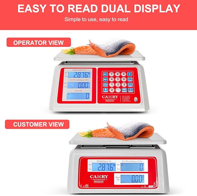 CAMRY Waterproof Commercial Food Scale, 66lb/30kg, Price Computing