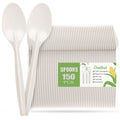 Gezond Compostable Spoons 150 Pack 6.7 Inch Disposable Spoons No Plastic Biodegradable Cutlery Set Heavy-duty for Party Wedding Camping Office Picnic