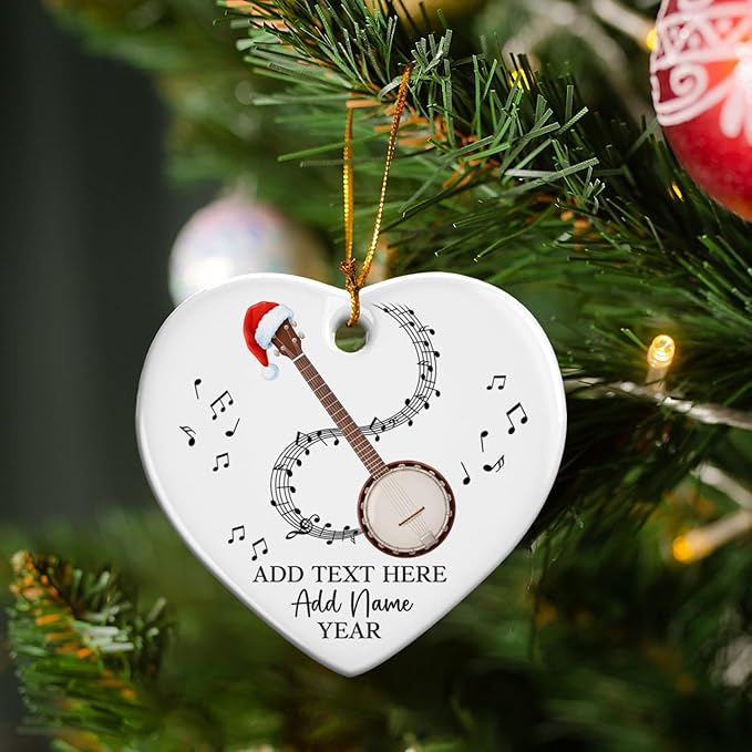 Personalized Banjo Musical Instrument Ceramic Ornaments, Customized Banjo Christmas Ornament with Text Name Year, 2026 Christmas Ornament Gift for Musician/Teacher/Student, Banjoist Keepsake