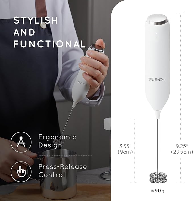 Flendy Rechargeable Milk Frother Handheld with Charging Stand