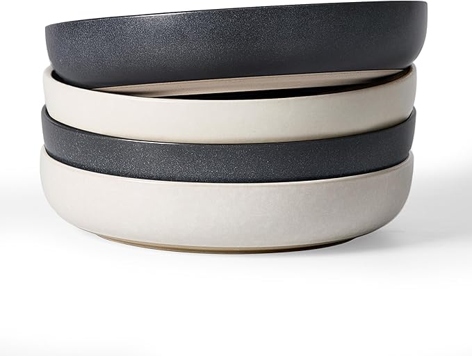 famiware Milkyway 33 oz Pasta Bowls Set of 4, Dark Charcoal & White