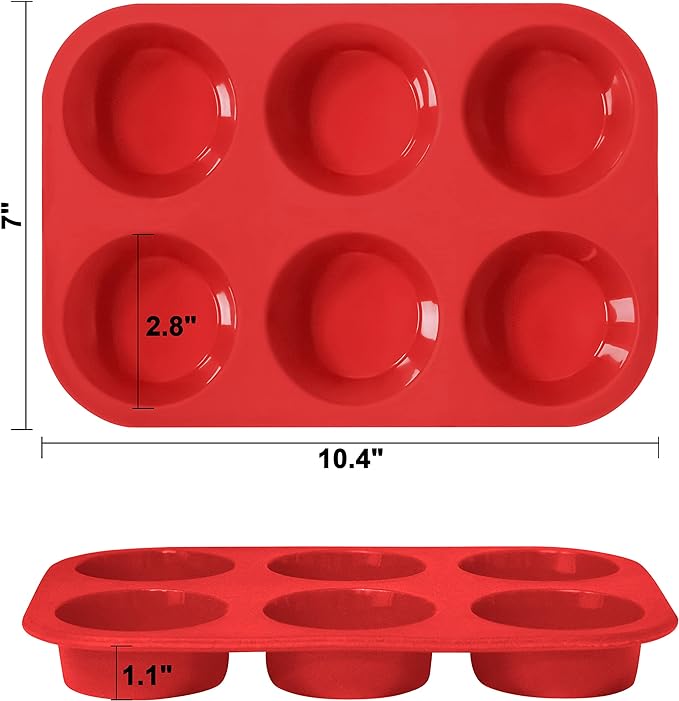 Anaeat Silicone Muffin Pan - 6 Cups Non-Stick Cupcake Molds, Food Grade Silicone Baking Tray for Making Egg Muffin, Cupcake, Quiches, Tart and Desserts, Reusable Muffin Tin Just Pop Out