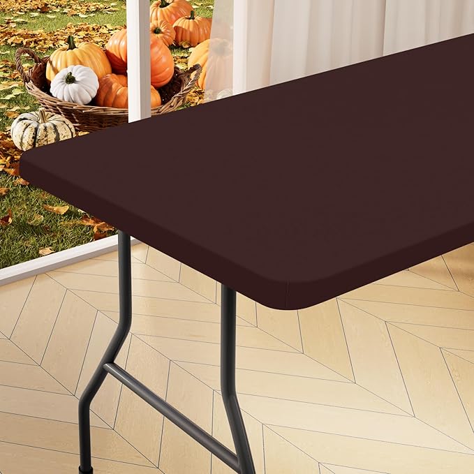 homing Rectangle Table Cloth Cover, Water-Resistant Polyester Elastic Fitted Tablecloth, Fits for 5 Foot Folding Tables, Washable Table Protector for Picnic, Camping, Outdoor (Coffee, 30" x 60")