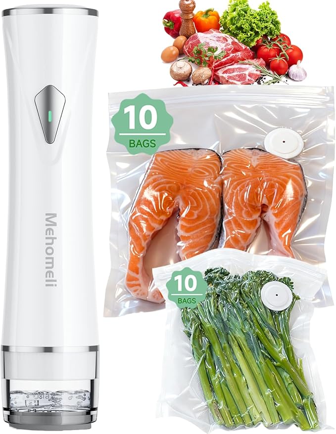 Mehomeli Compact Handheld Vacuum Sealer for Food with 20 Reusable Bags