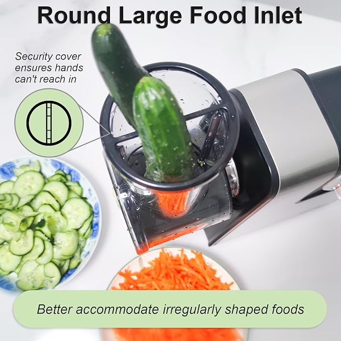 FYONIO Electric Cheese Grater, 5 in 1 Salad Maker with Stainless Steel Blades, 250W Electric Food Slicer & Shredder, Electric Salad Machine for Cheeses, Fruits, Potatoes, Carrots