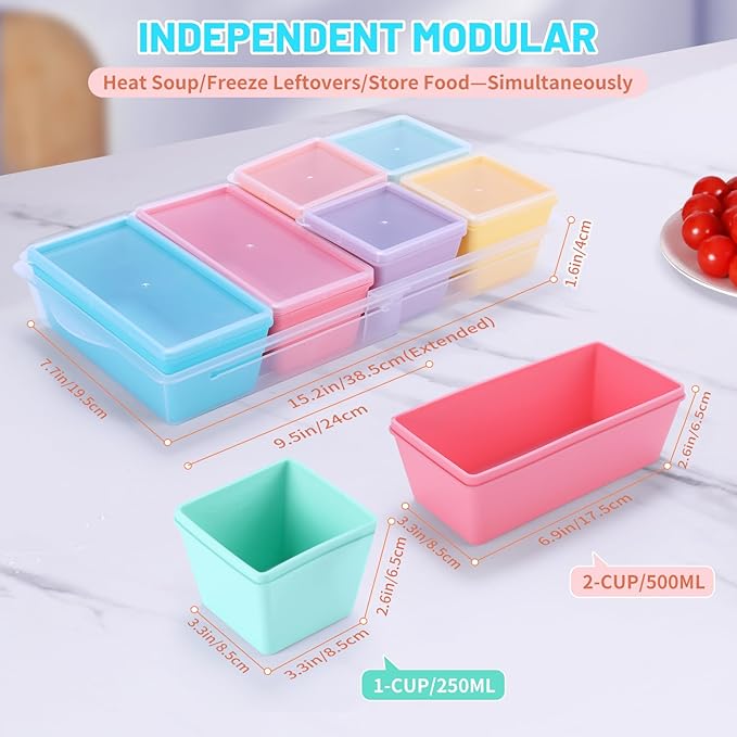 Gemice Silicone Freezer Molds with Lids, 6-Pack 1-Cup & 2-Cup