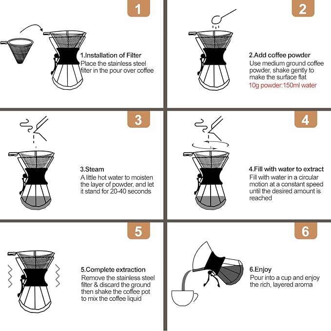 Mogrecha Pour Over Coffee Maker 600ml with 304 Stainless Steel Filter Wooden Collar Holder Borosilicate Glass Drip Coffeemaker Server Set Clear Hand Brew Dripper Carafe for Home Camping Travel 20.3oz