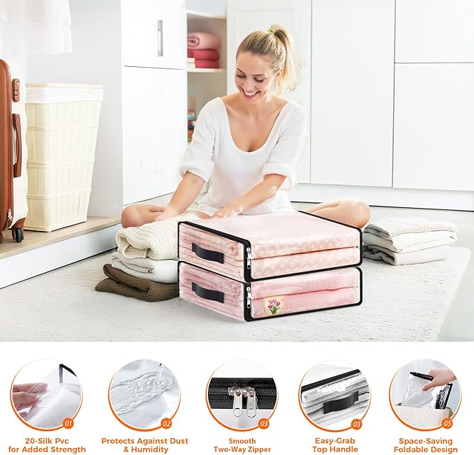 SpaceWhisper Clear Sheet Storage Bags, 6 Pack, 15.7 x 13.8 x 3.9 in