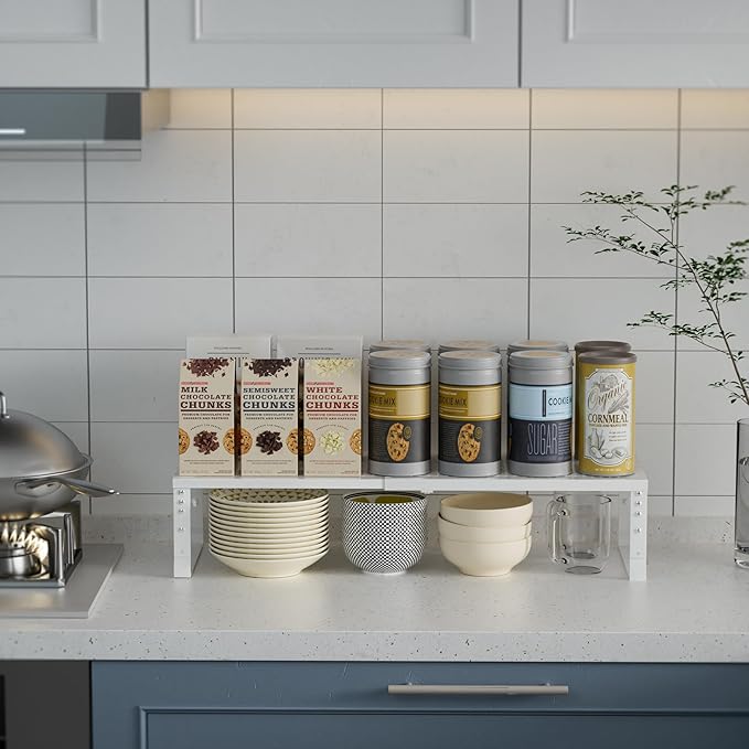 Wobmmi Expandable Spice Rack Kitchen Cabinet Shelf Organizer, Stackable Storage Shelves Racks, Adjustable Counter Shelving for Cabinets, Countertop, Cupboard,Pantry and More(3Packs/White/Medium)