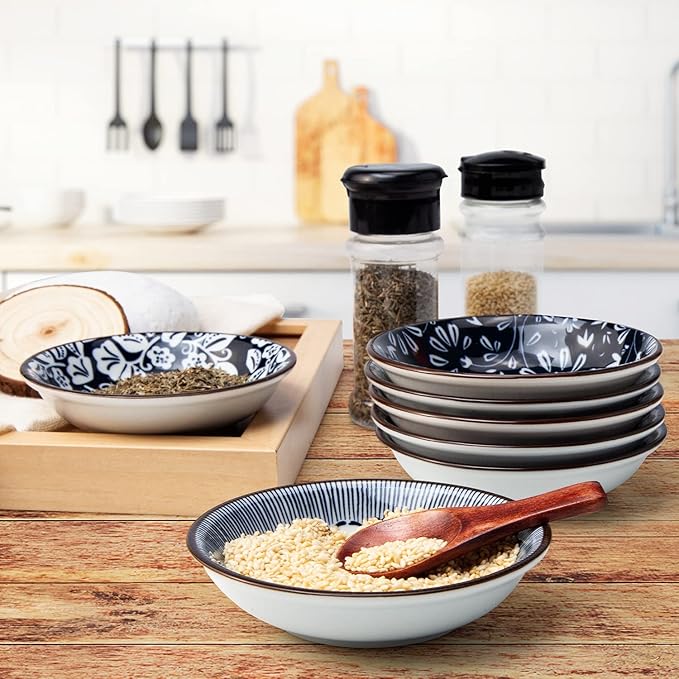 Eisinly 6 Pack Dipping Bowls,3 OZ Small Ceramic Soy Sauce Dish,Vintage Blue