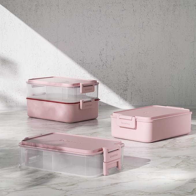 linoroso Stackable 2-Tier Adult Bento Box, 4 Compartments - Frozen Berry