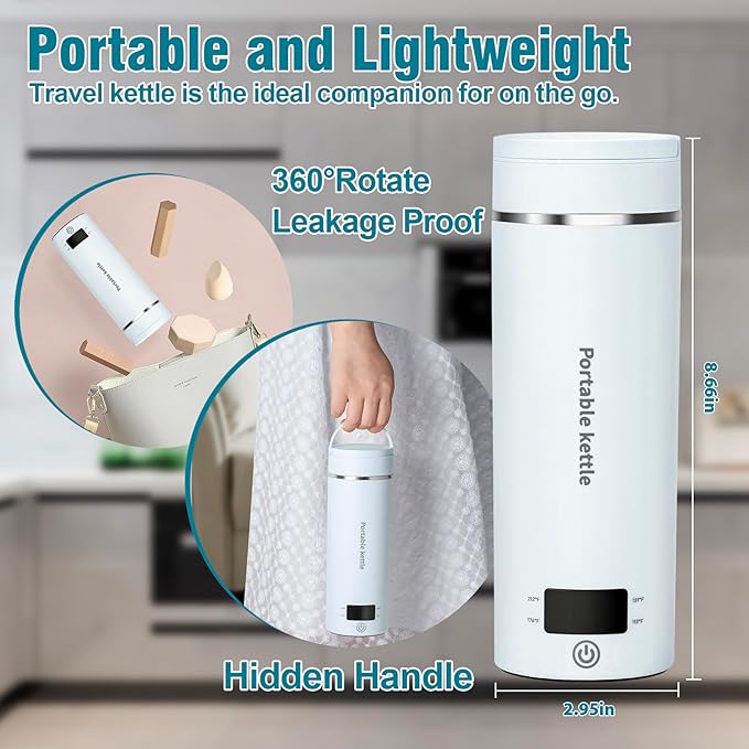 Touxila Portable Electric Kettle for Travel 120V, 13.5oz, 4 Temp Settings