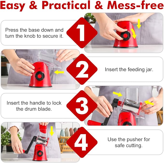 GDL Cheese Grater Hand Crank, Rotary Cheese shredder, Vegetable Slicer