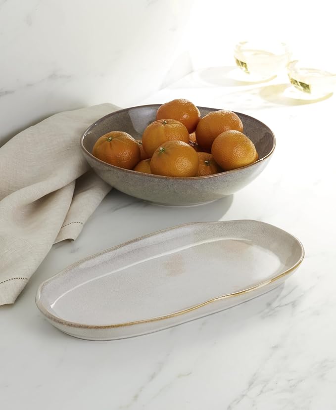 Oneida Organic Shades Oatmeal Stoneware 2-Piece Serving Platter Set