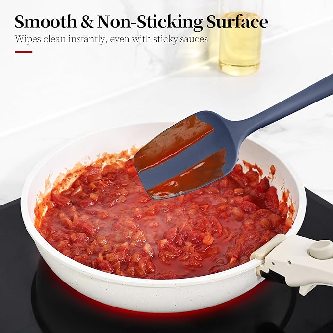 Lilybeam 600ºF Heat Resistant Silicone Spoon Spatula Set of 3, Blue