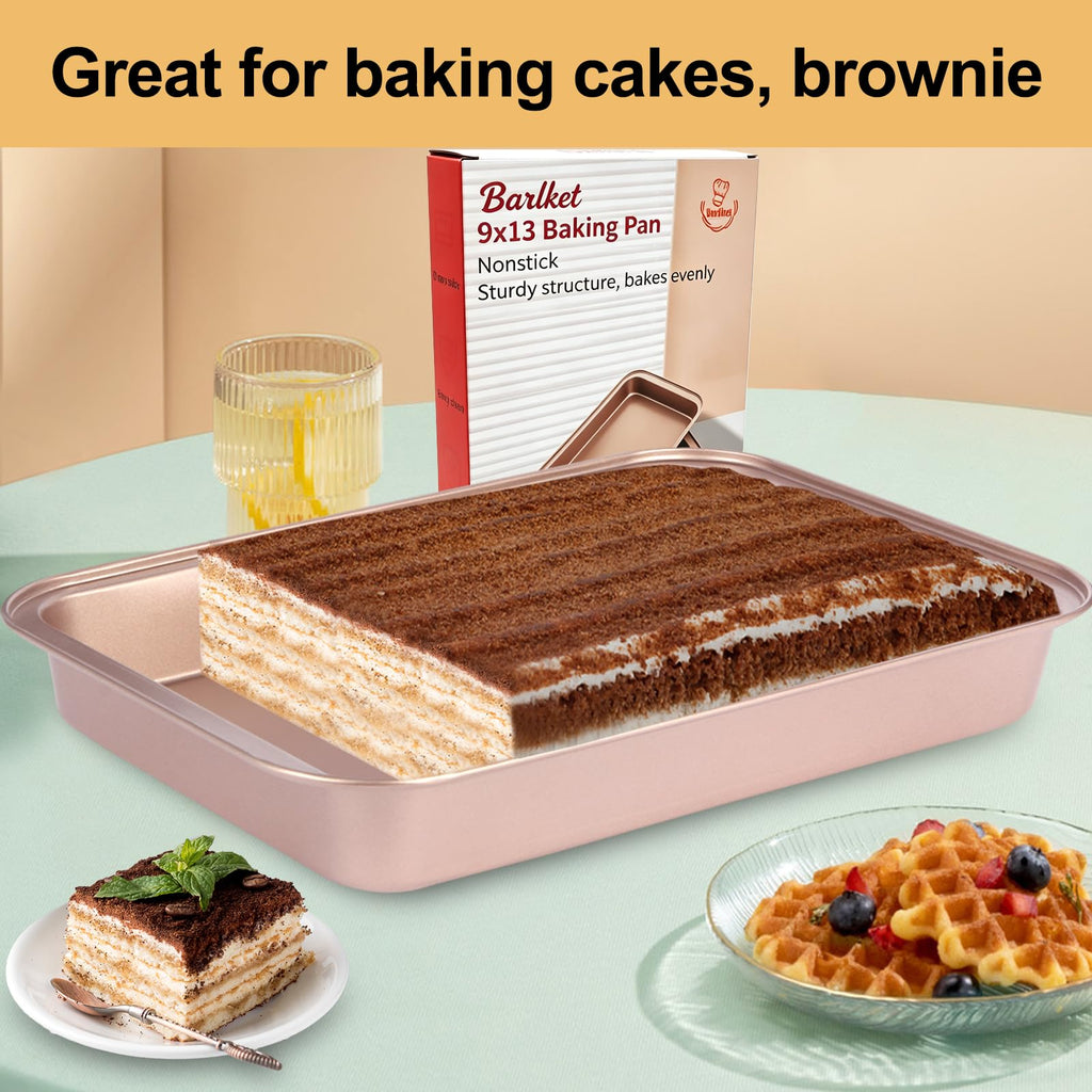 Barlket 9x13 Baking Pan & Dish, 13x9 Nonstick Rectangle Cake Pan, Rose Gold