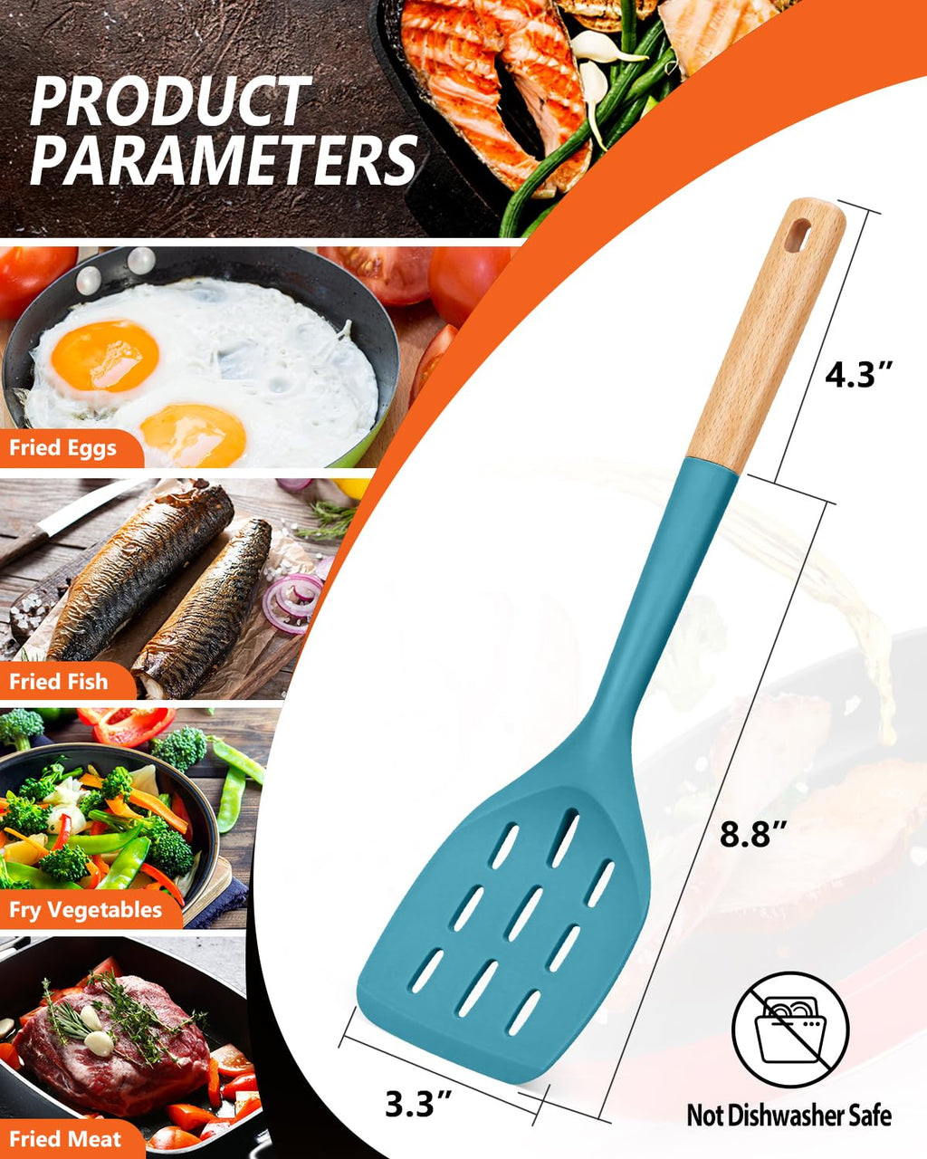 Badiano Silicone Spatula, Non Stick Turner for Cooking, Food Grade, Blue