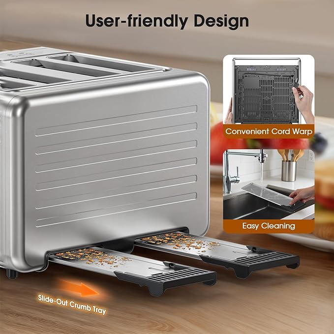 Toaster 4 Slice with Touchscreen & Independent Controls,Single-Slice Modes, Defrost, Reheat