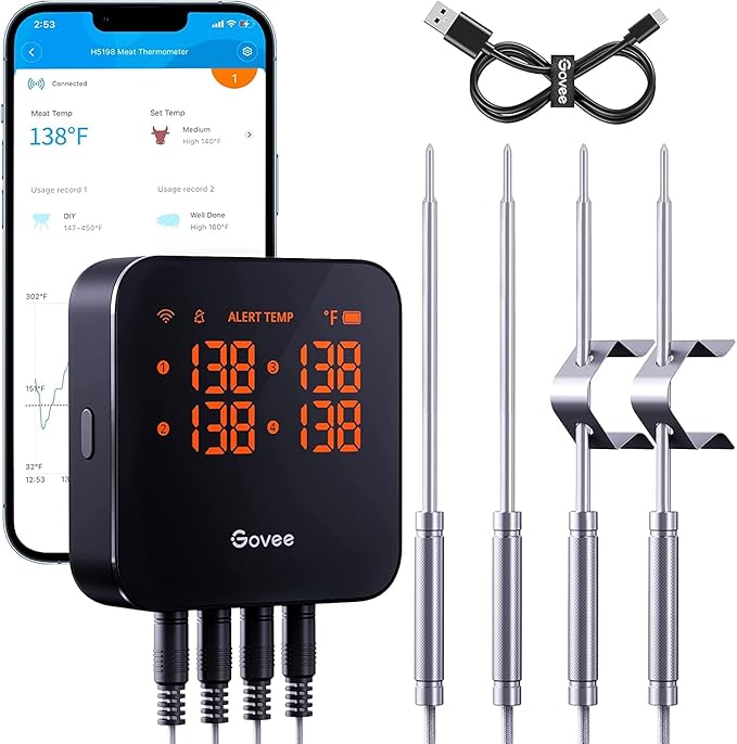 Govee WiFi Meat Thermometer Digital with 4 Probe, App Notification Alert