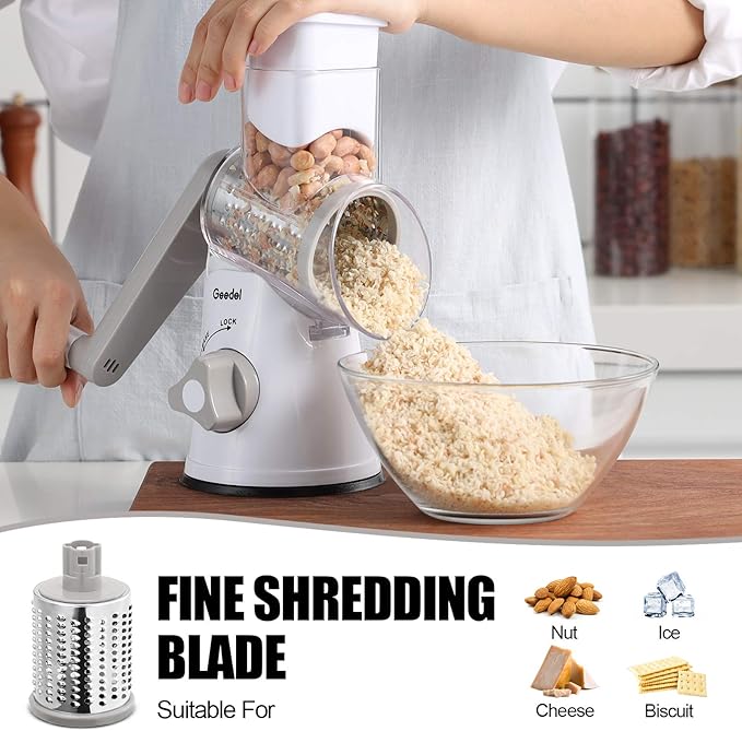 Geedel Rotary Cheese Grater Hand Crank, Cheese Shredder Vegetable Slicer