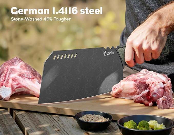 ODERFUN Meat Cleaver Butcher Knife 9 Inch, Bone Chopper,G10 Non-Slip Handle