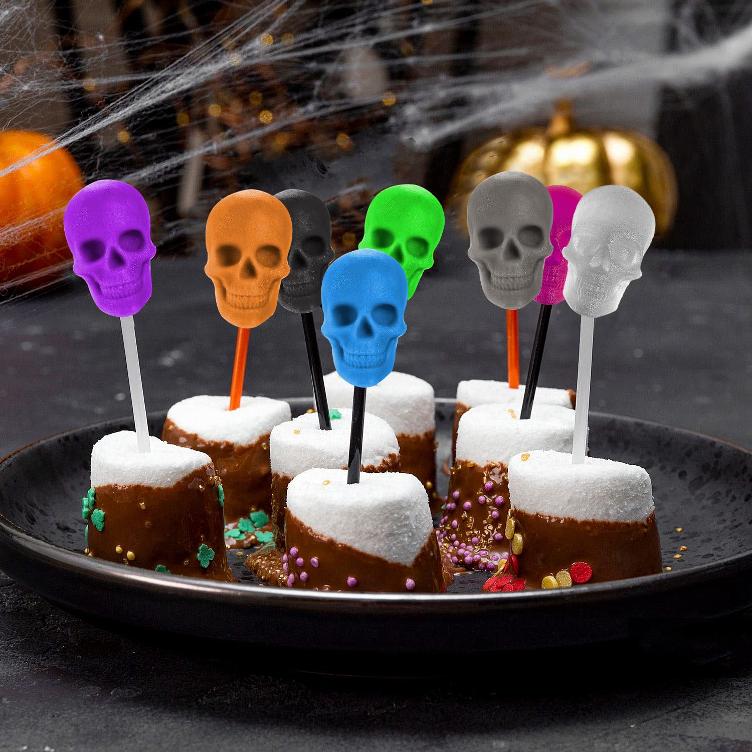 3Pcs Skull Silicone Candy Molds, Mini Skull Mold with 3 Droppers