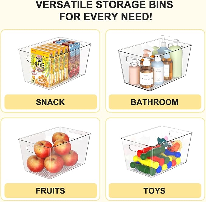 Joymeezo Set of 6 Pantry Organizers and Storage, Clear Plastic Bins(4L+2S)