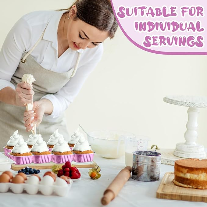 Aoriher 150 Pcs 10 oz Mini Cake Pans with Lids Aluminum Foil Baking Cup Disposable Square 4 x 4 Large Baking Tin, Muffin Pan Cheesecake Kitchen Brownie Pudding Desserts Holder(Rose Red)