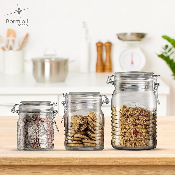 Bormioli Rocco Officina 1825 Clear Jar with Swing Top - Clear, Set of 3