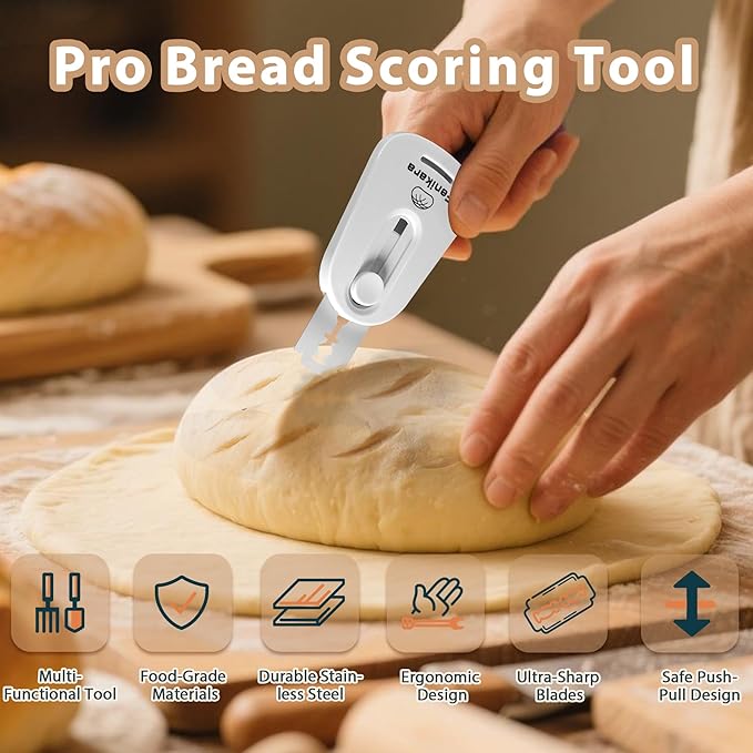 Fenikara Premium Magnetic Bread Lame & Versatile Bread Scoring Tool - Professional Sourdough Scoring Tool and Lame Bread Tool with 10 Razor Blades & Scoring Patterns Booklet (light gray)