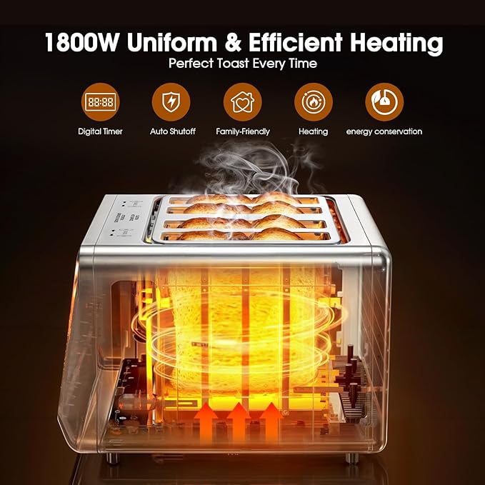Toaster 4 Slice with Touchscreen & Independent Controls,Single-Slice Modes, Defrost, Reheat
