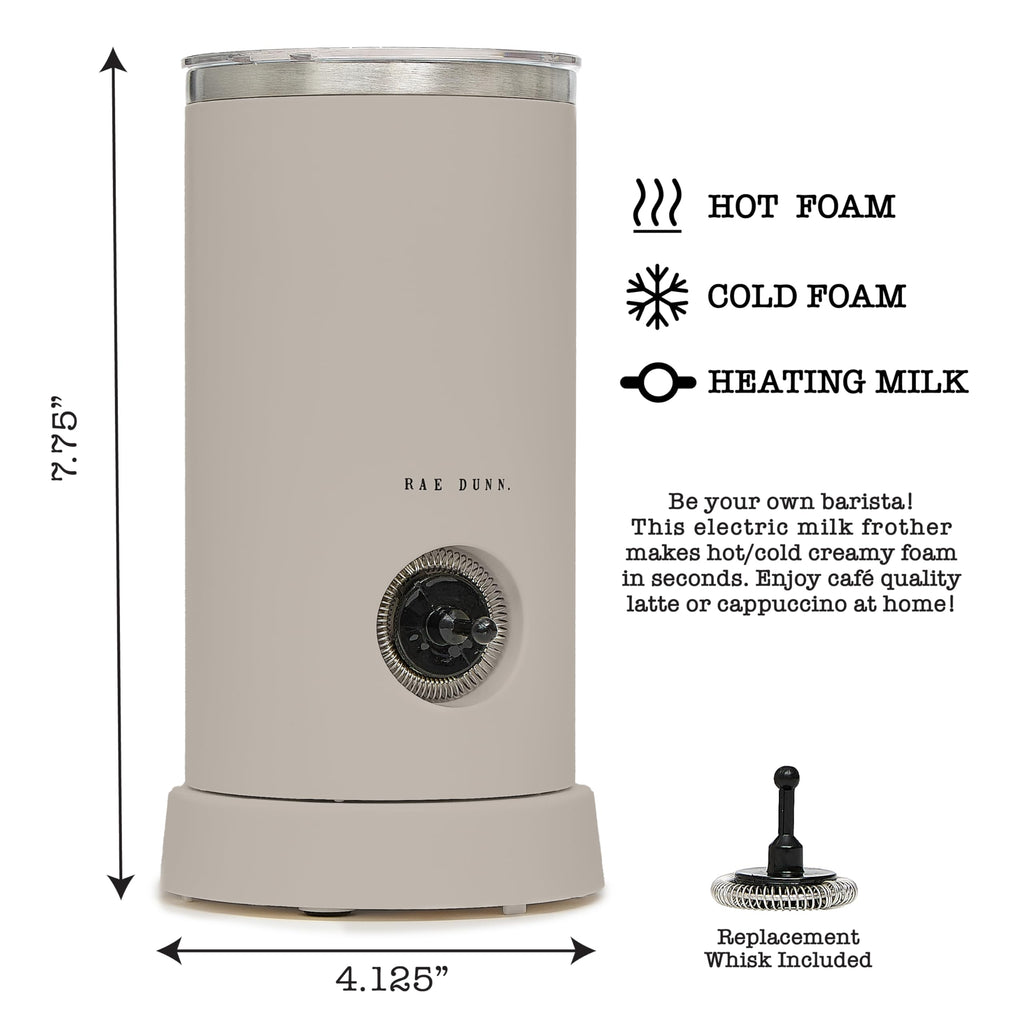 Rae Dunn Electric Milk Frother Steamer -Stylish Automatic Milk Steamer and Frother, Milk Warmer, Hot and Cold Foam Maker for Coffee, Latte, Cappuccino, Macchiato - 550 Watt (Sand)