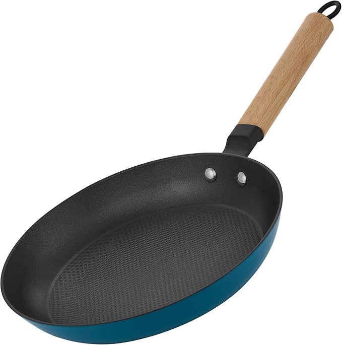 YUTANN 8" Enameled Non-Stick Cast Iron Skillet, Egg Frying Pan with Removable Wooden Handle, PFAS/PFOA Free, Dishwasher & Oven Safe (500°F)