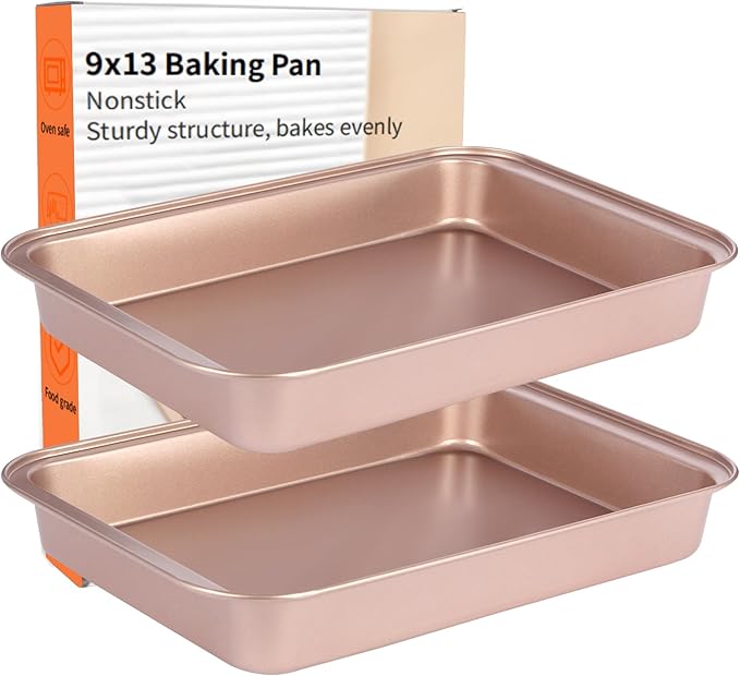 Barlket 9x13 Baking Pan & Dish, 13x9 Nonstick Rectangle Cake Pan, Rose Gold