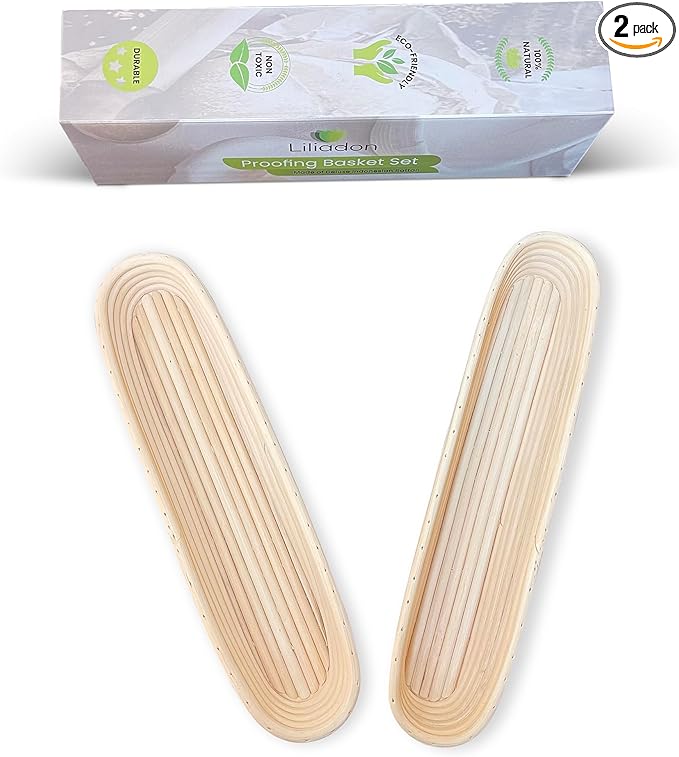 Liliadon Bread Proofing Basket Sourdough Bread Baking Supplies Starter Kit Set (Baguette Baskets)