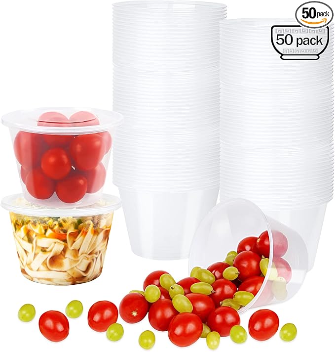 16 oz Deli Containers with Lids, 50 Pack Meal Prep Food Storage Containers