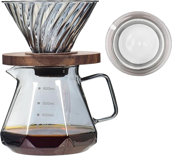 COFISUKI Upgrade Pour Over Coffee Maker - 20 OZ /600ML Borosilicate Glass Coffee Maker with Glass Coffee Dripper, Stylish Elegant Drip Coffee Maker for Home Cafe Restaurant Camping, 600 ml, Gray