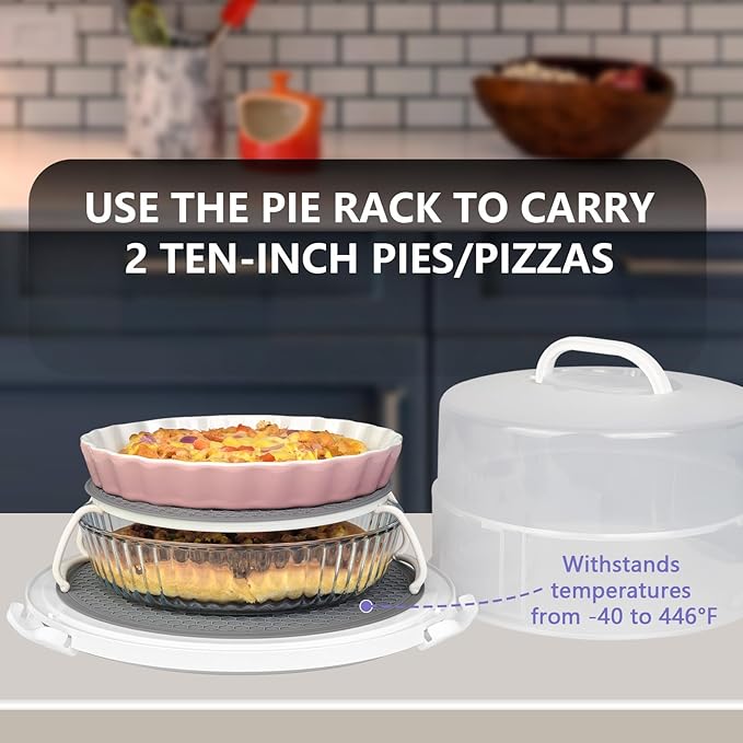 Arineng 12 Inch Cake Carrier with Lid & Handle BPA-Free Cake Transport Container, Includes Insulated Bag, Cupcake & Pie Holders for Secure Dessert Delivery (Fits 7" Tall Cakes) (Grey)