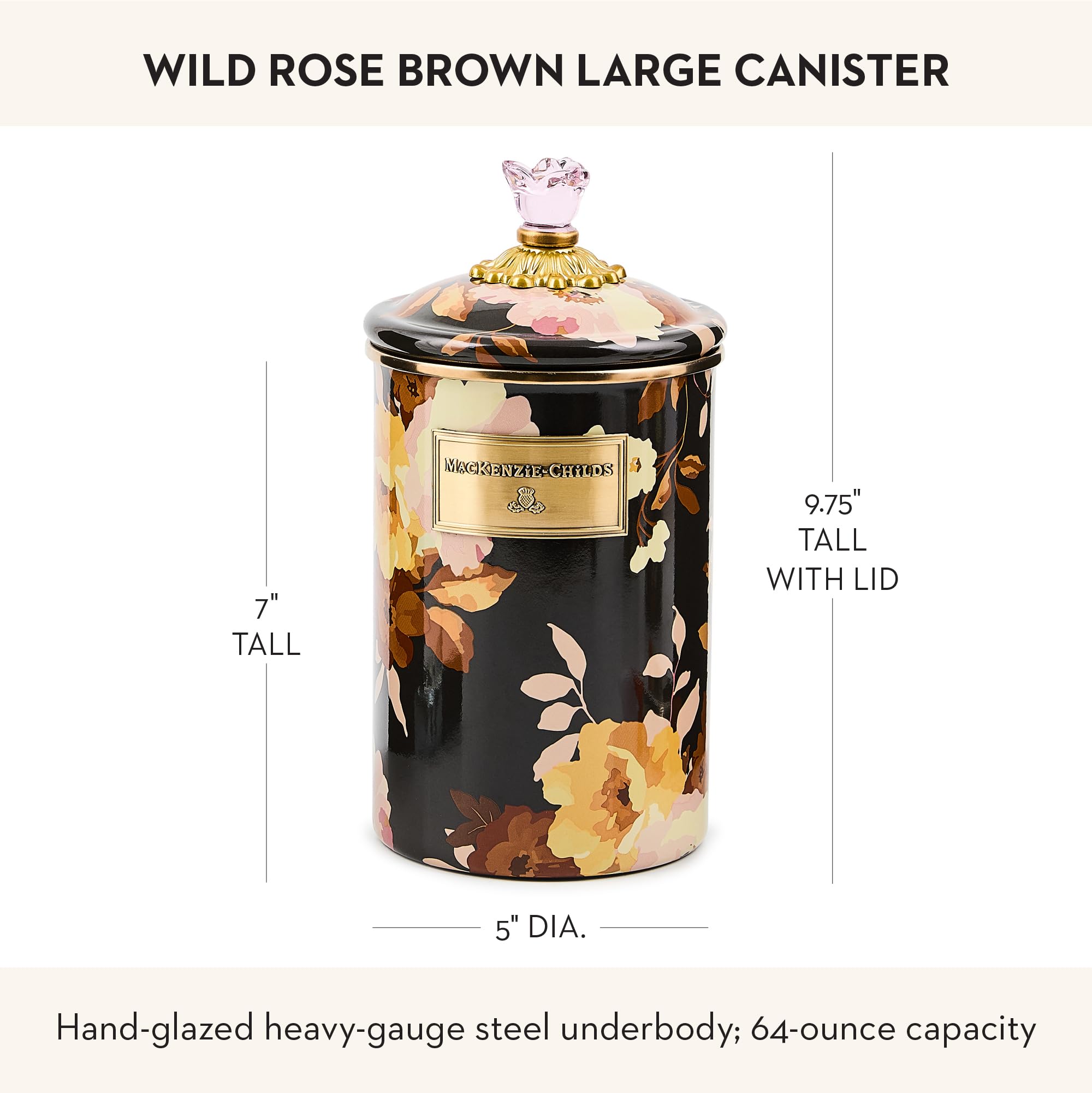 MACKENZIE-CHILDS Enamel Canister, Large, Wild Rose Brown