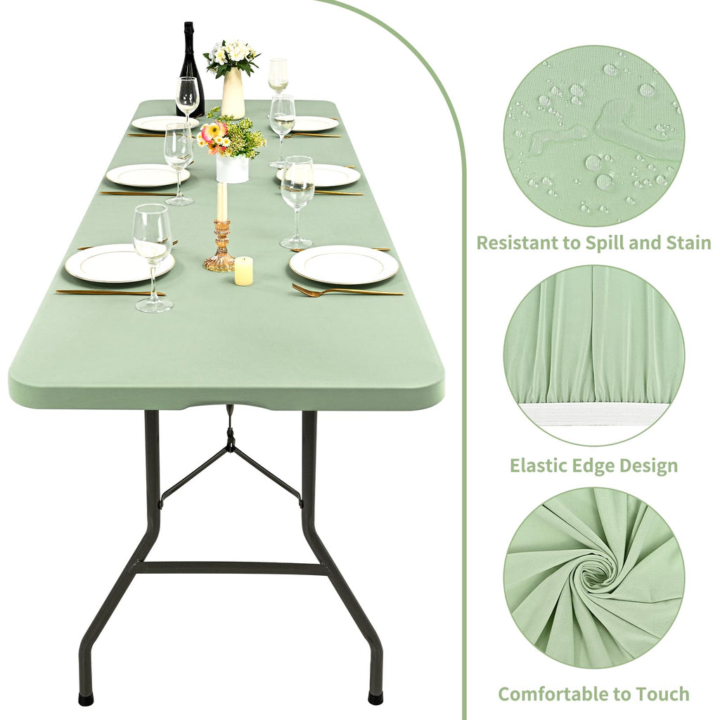 REWOMC 6 Pack Stretch Table Top Cap Cover, Sage Green, 30" x 96"