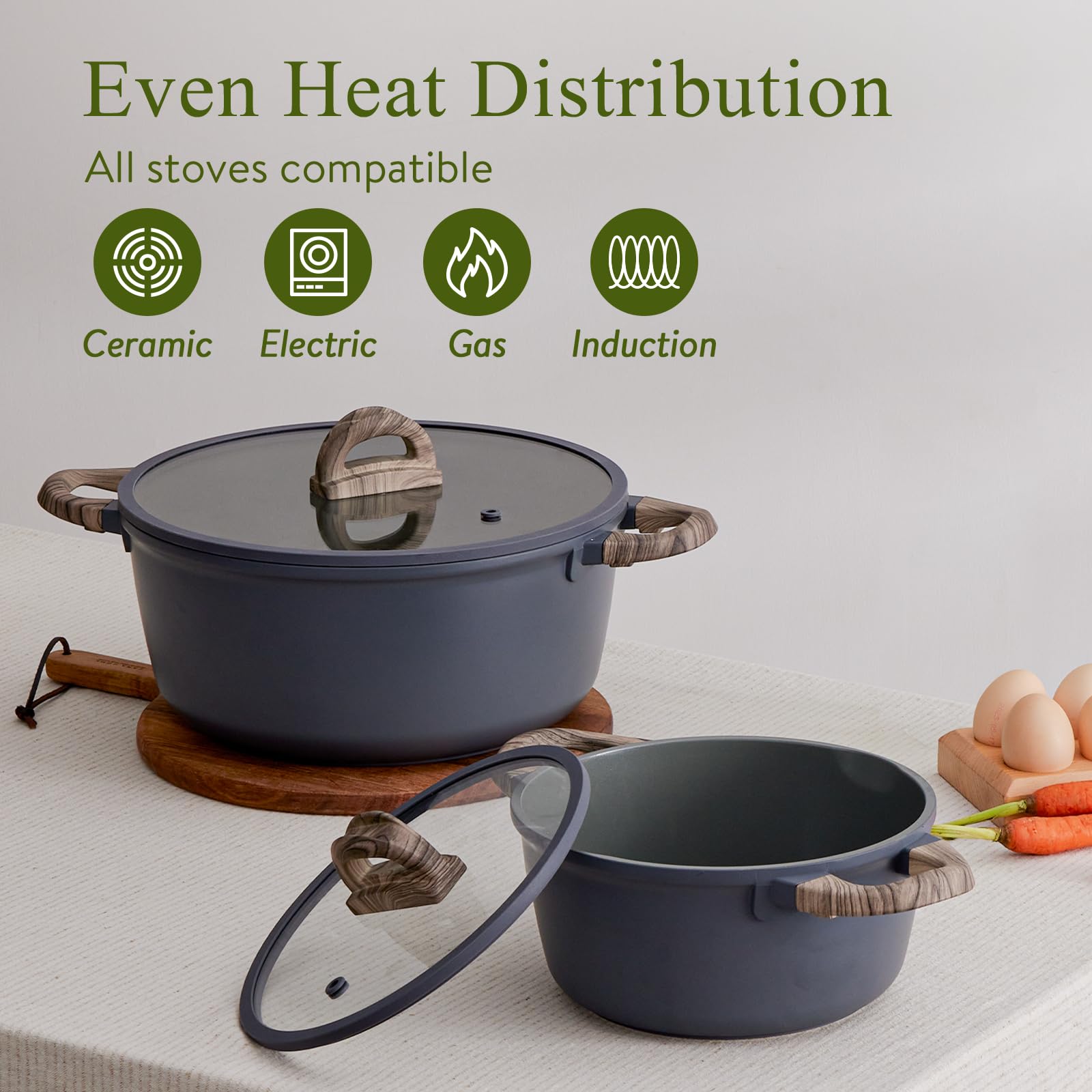 USELUCK Pots and Pans Set Non Stick Non-Toxic 22 Pcs Ceramic Cookware Sets Nonstick Kitchen Pot&Pan With Lid Stone Gray Granite Induction Compatible with Glass Lids Crepe Frying Pan PFOA/PFOS-Free