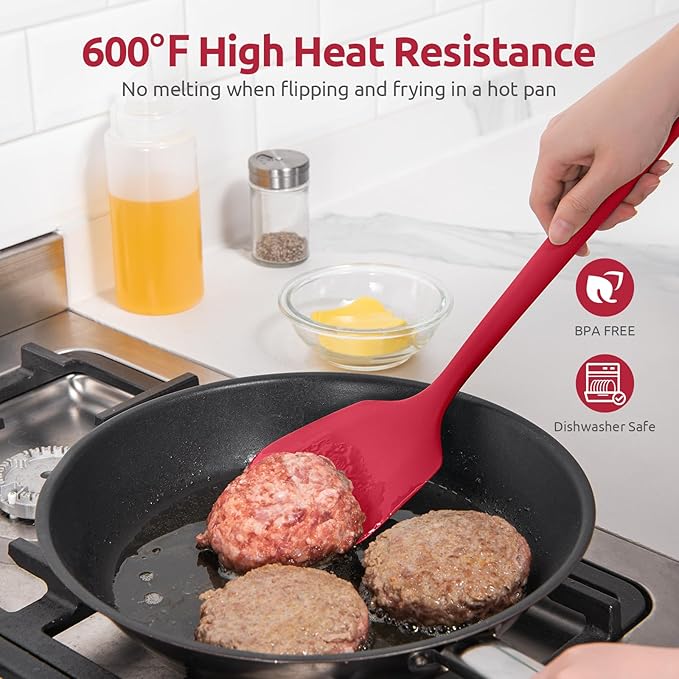 U-Taste Silicone Turner Spatula Set of 2, 13.6" Long/3.7" Wide, Red