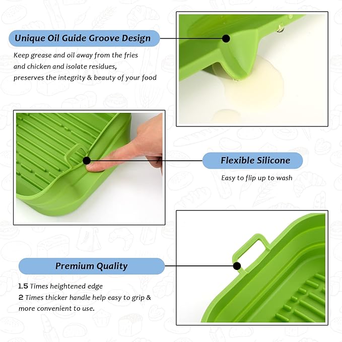 [2 Pack] Silicone Air Fryer Liners Square - Reusable Airfryer Basket - Easy to Clean Air Fryers Pot for 5.8 to 8 Qt Large Air Fryer Baking Tray Oven Accessories, 8.5 Inch