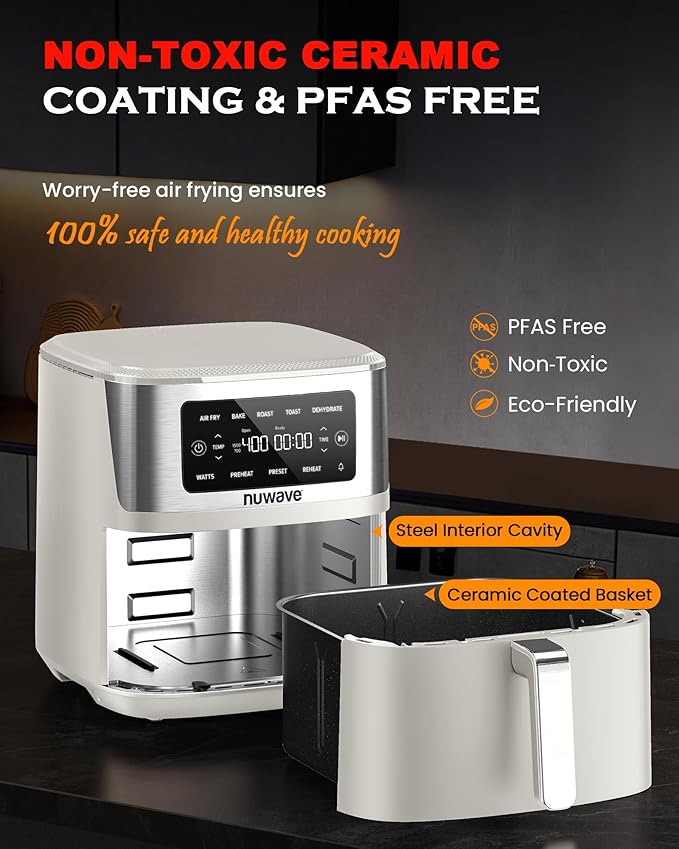 Nuwave Brio Plus 7QT Air Fryer, Extra Crispy Results w/Less Oil, PFAS-Free