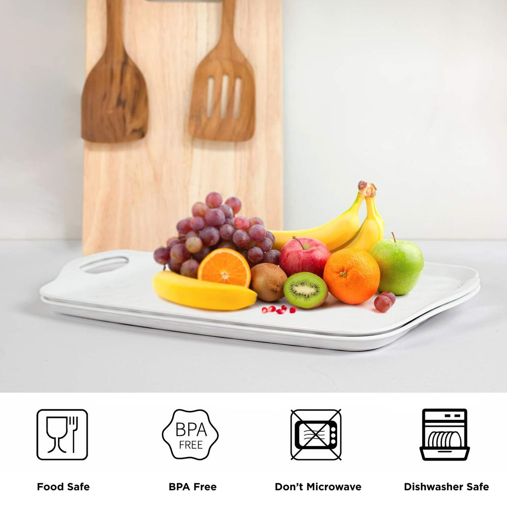 TP Melamine Serving Trays with Handles, 17” x 12”, Set of 2, Pure White