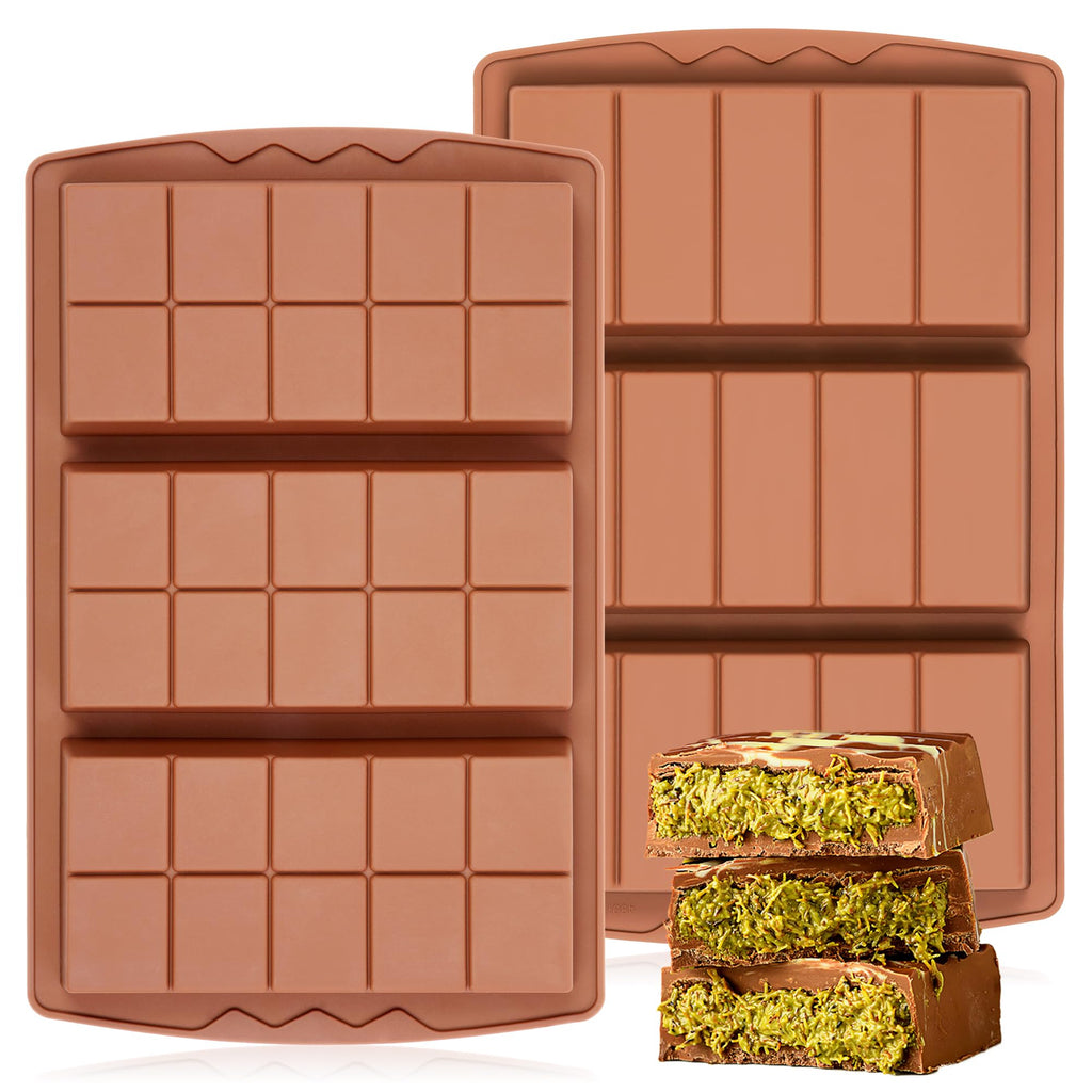 KASHME 2 Pcs Chocolate Bar Mold Deep Dubai 0.85 Inch Stuffed Chocolate Molds Silicone Large Break Apart Silicone Molds (10 Snap + 5 Snap）